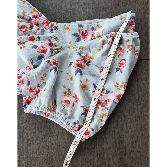 City Triangles Linen Blue Floral Puff Sleeve Mini Dress Fairy Cottagecore XL - Picture 10 of 10